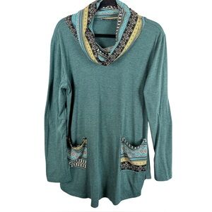 MOQIVGI Green long-sleeve tribal print cowl neck tunic size 2XL